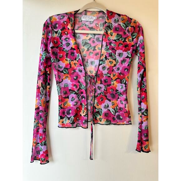 RESA Floral Tie Front Crop Top Long Sleeve Size XS - Picture 2 of 9